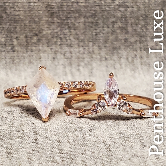 REAL Moonstone White Topaz Ring Set - Picture 4 of 8